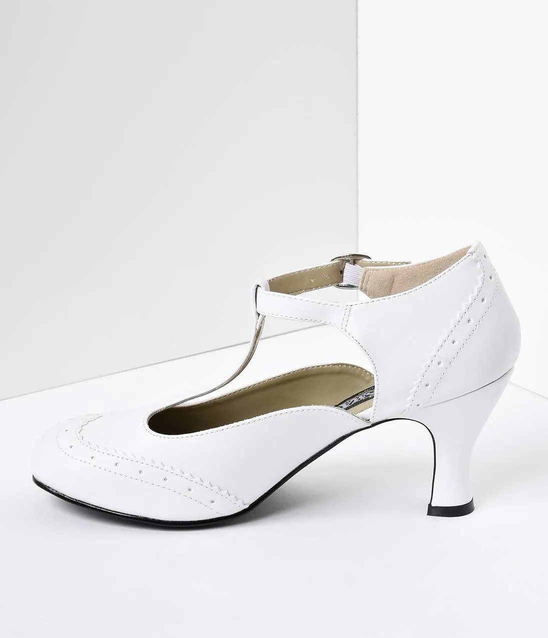 1920s White T-Strap Mary Jane Kitten Heels