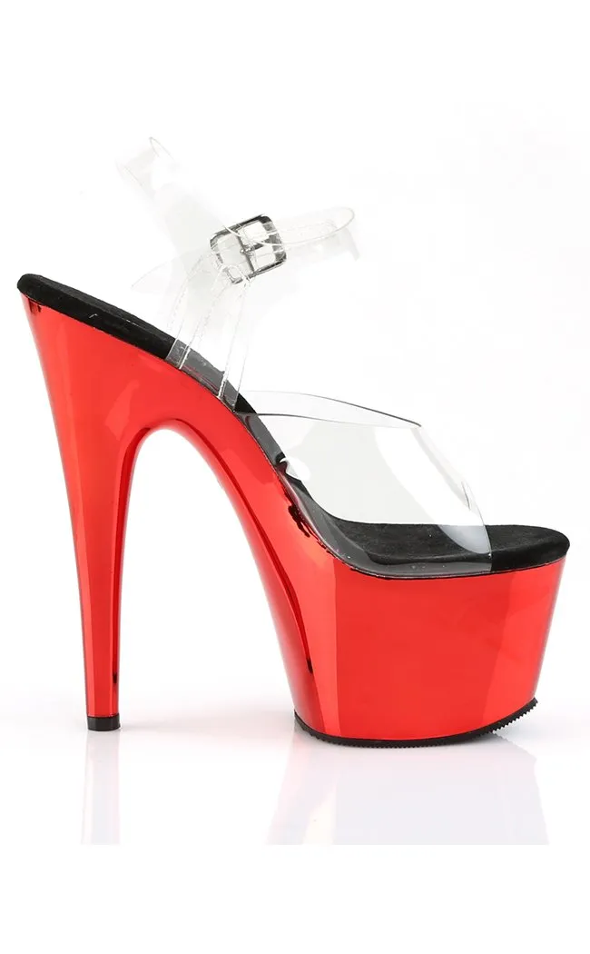 ADORE-708 Clear & Red Chrome Platform Heels