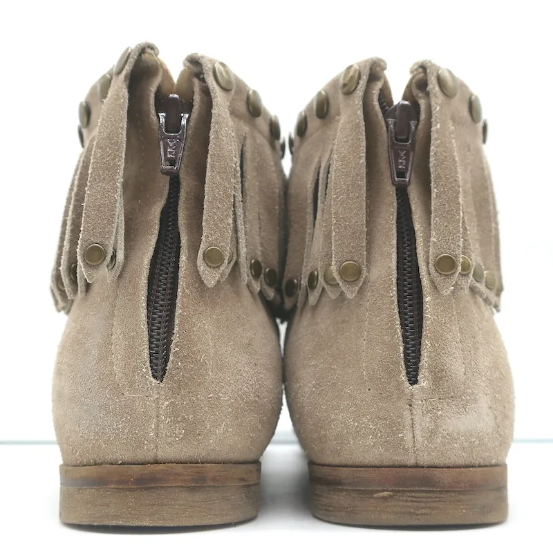 ANINE BING Fringe Moccasin Boots Beige Suede Size 40 Flat Ankle Boots