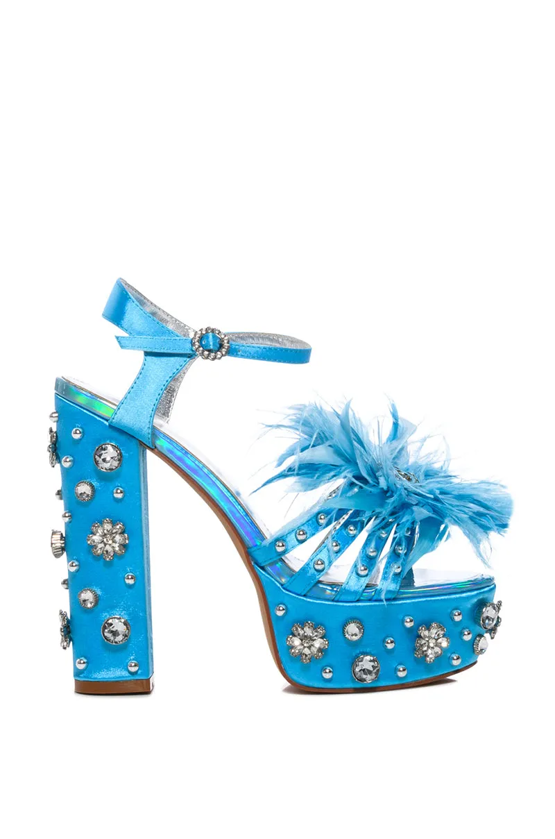 AZALEA WANG KIKI EMBELLISHED CHUNKY SANDAL IN BLUE