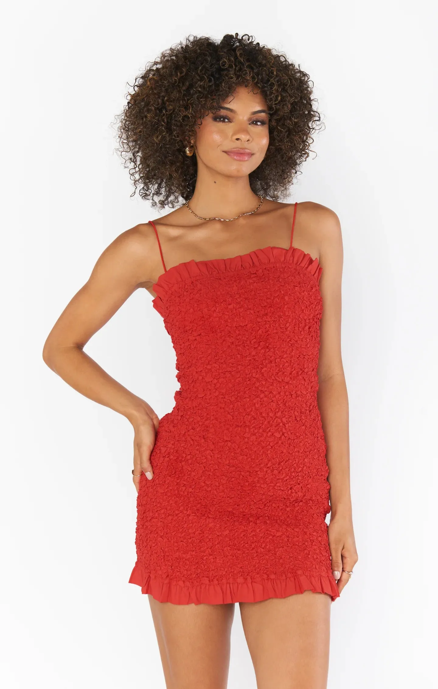 Be Mine Mini Dress - Red Texture Stretch