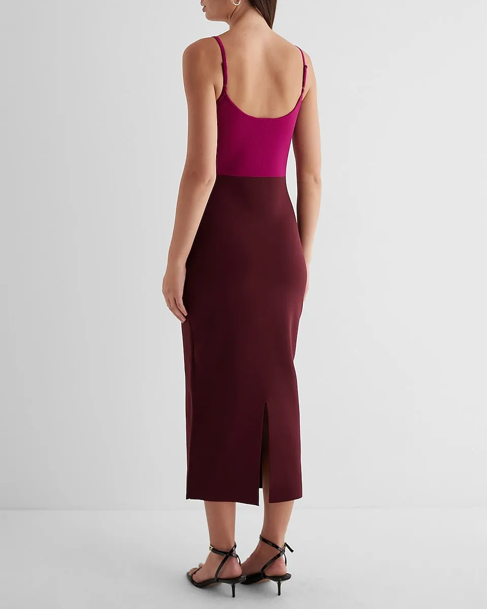 Body Contour Color Block V-Wire Sleeveless Midi Sweater Dress in Wild Orchid