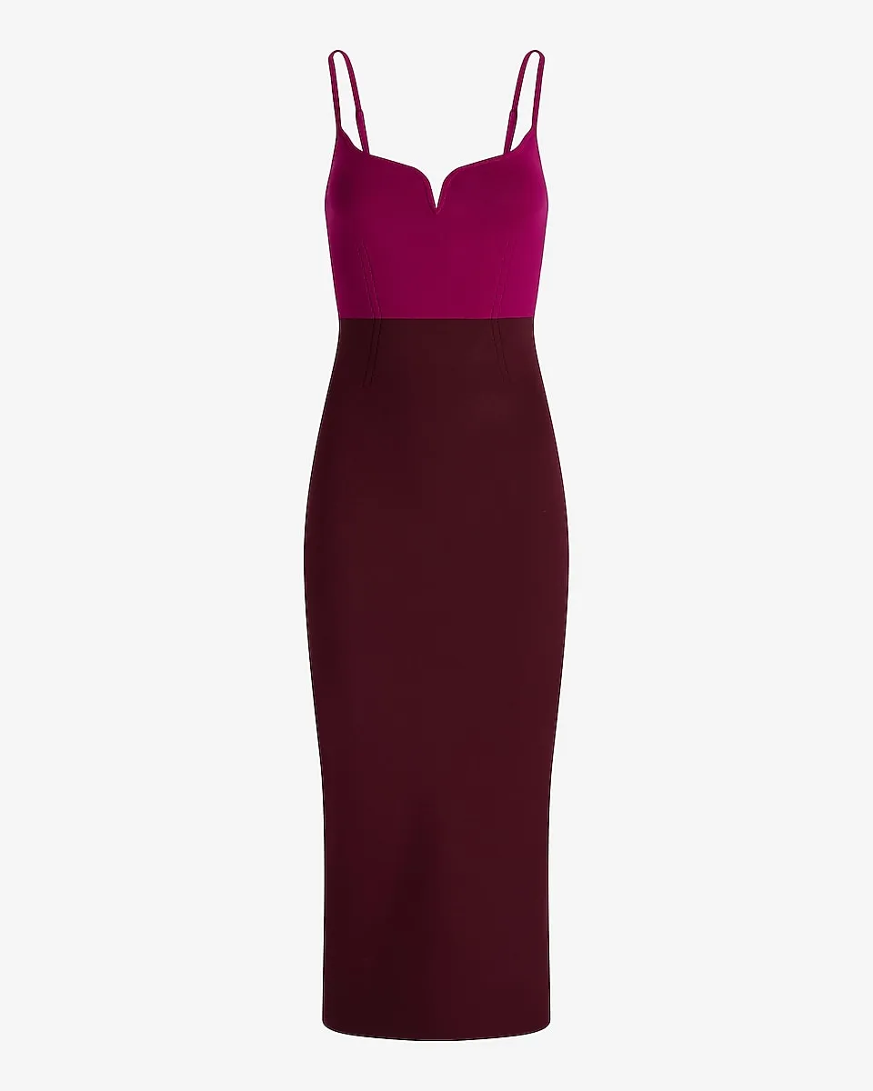 Body Contour Color Block V-Wire Sleeveless Midi Sweater Dress in Wild Orchid