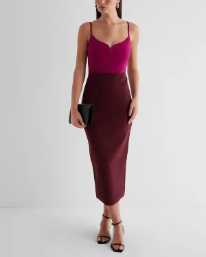 Body Contour Color Block V-Wire Sleeveless Midi Sweater Dress in Wild Orchid