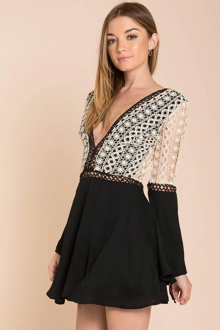 Carson Crochet Details Dress Black/White