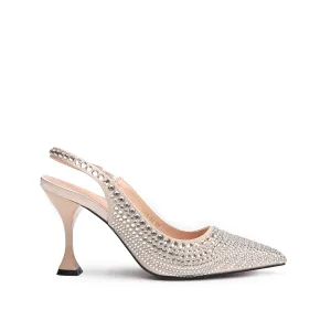 Chic Nude Rhinestone Slingback Heels | 423M-XT