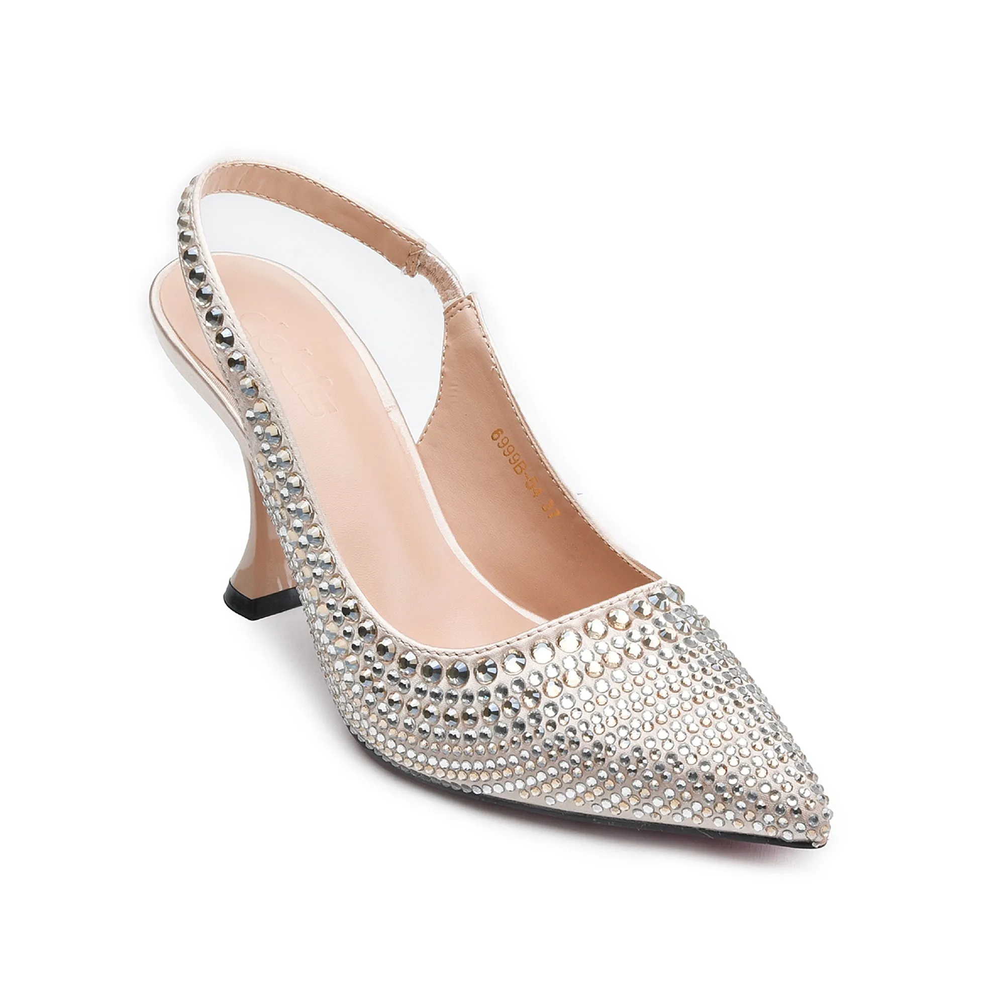 Chic Nude Rhinestone Slingback Heels | 423M-XT