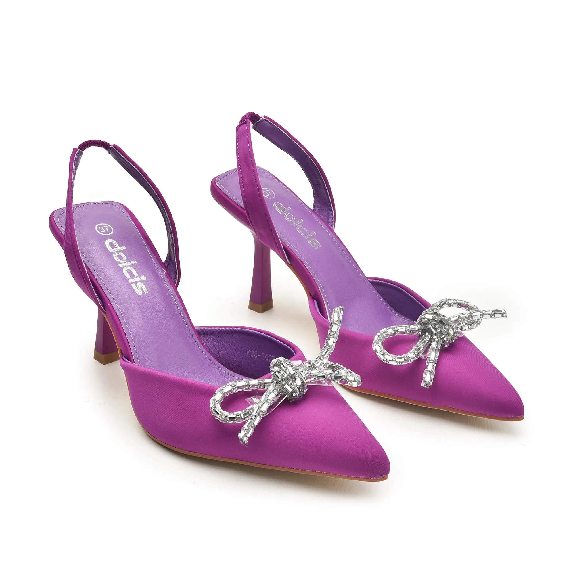 Chic Purple Slingback Stilettos with Rhinestone Detail | 444N-J