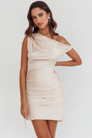 Debbie One Shoulder Ruched Mini Dress Champagne