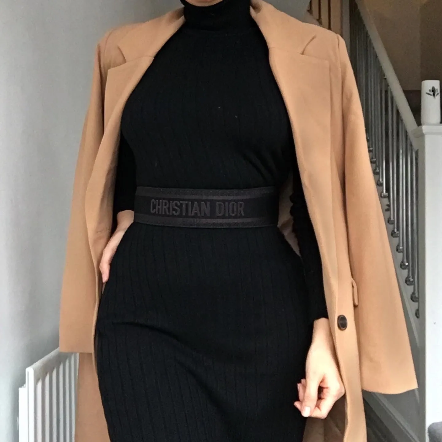 DINA BLACK KNITTED HIGH NECK MIDI DRESS