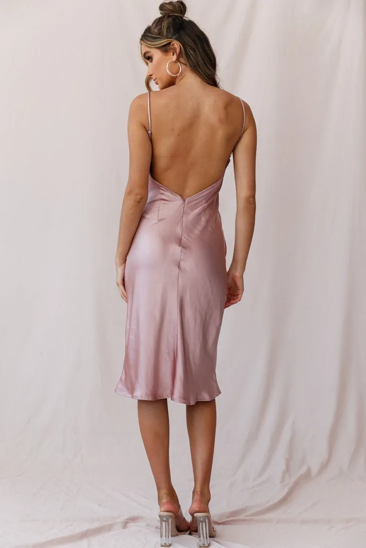 Double Take Draped Bust Midi Dress Rose Gold