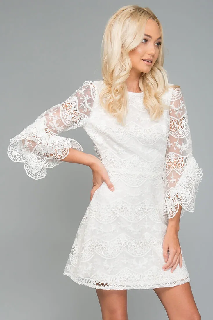 Elena Embroidered Going Out Dress White