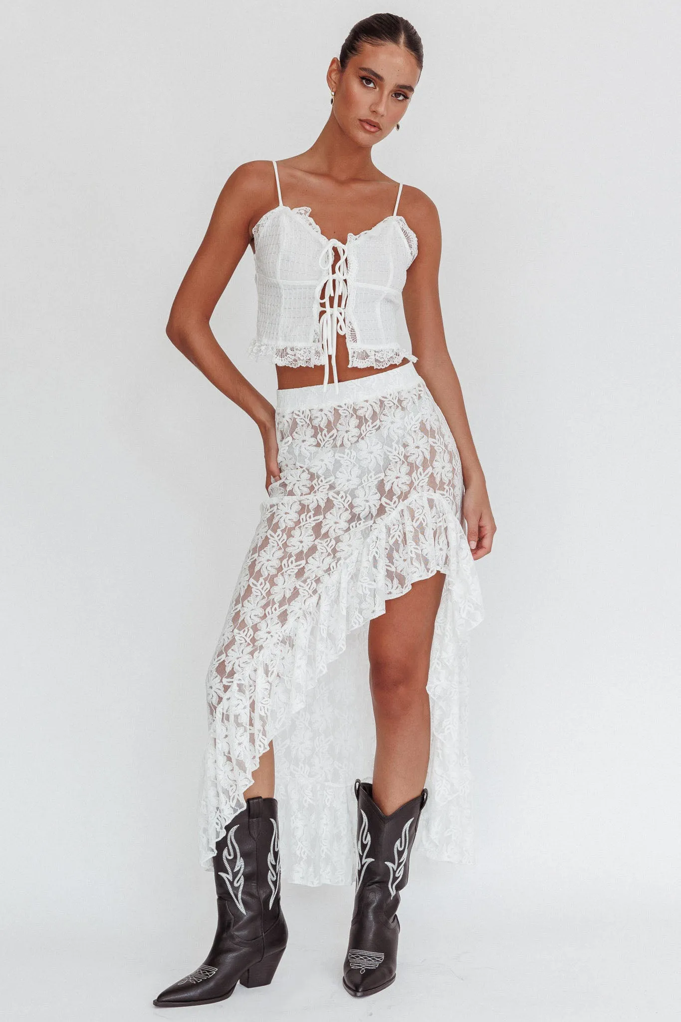 Fancy Girl Tie-Up Cami Top Off White