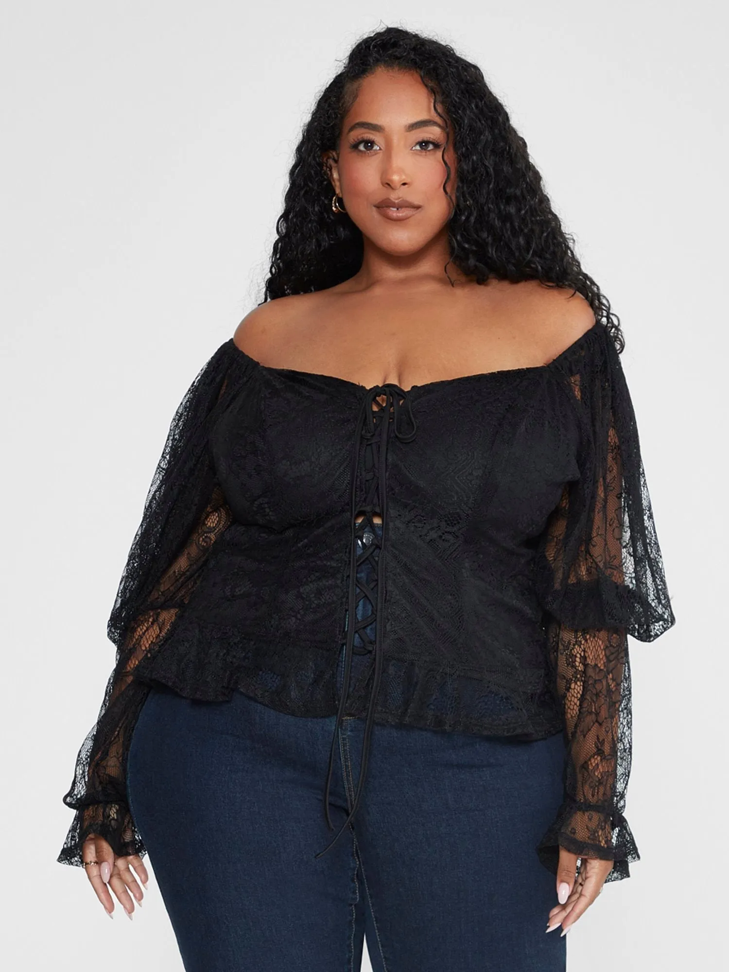 Fashion To Figure - Lorraine Off-The-Shoulder Lace Blouse