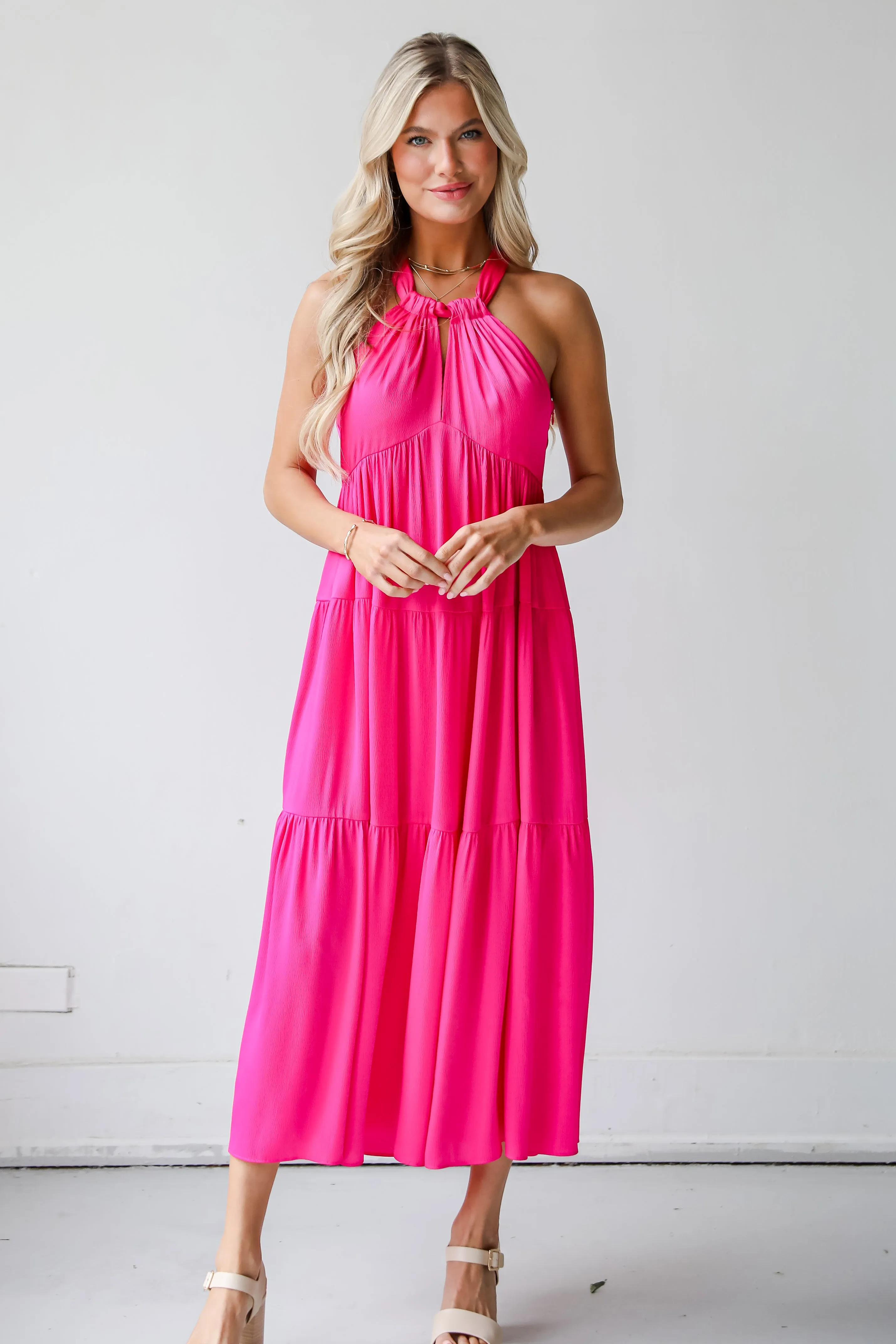 FINAL SALE - Luxurious Passion Satin Tiered Maxi Dress