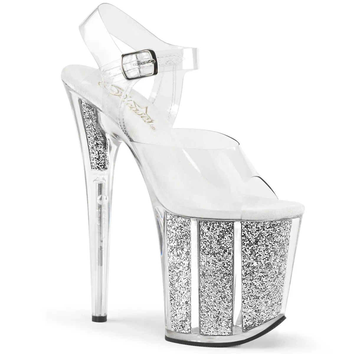 Flamingo-808G Clear / Silver Glitter, 8" Heels