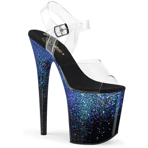 Flamingo-808SS Black-Blue Multi Glitter, 8" Heels