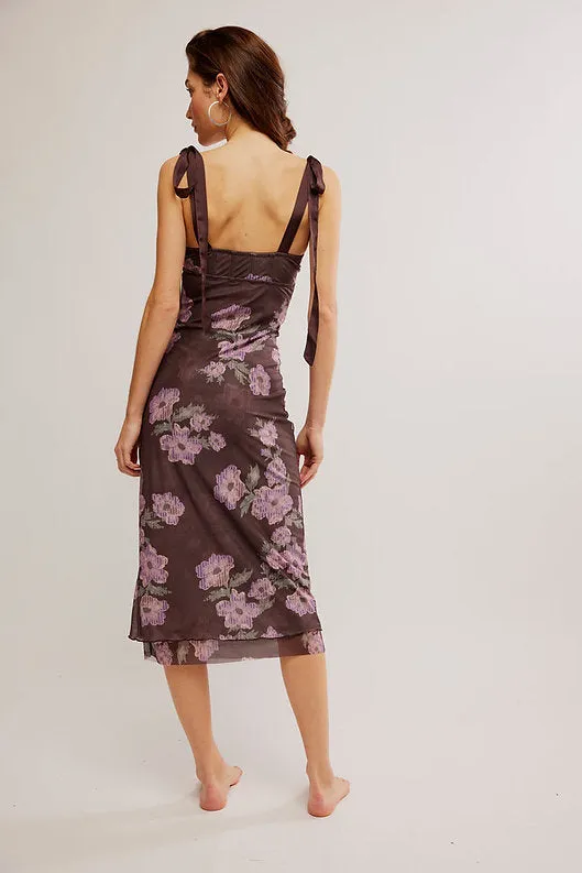 Free People Printed Got Glam Slip Dress in Chocolate Combo