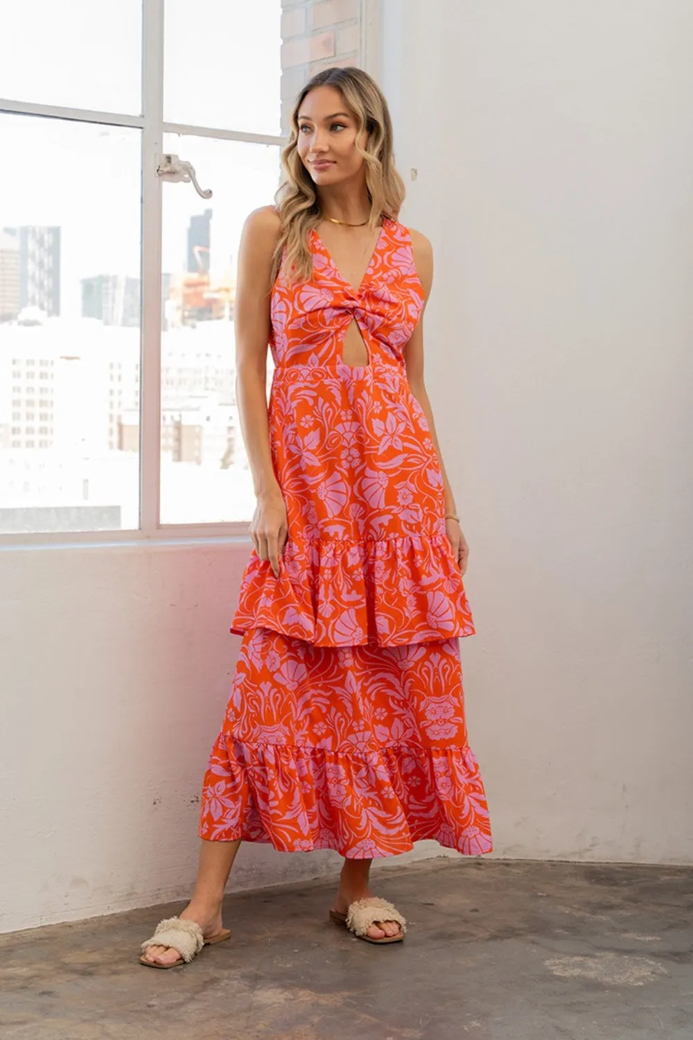 Full Size Floral Ruffled Maxi Sleeveless Dress