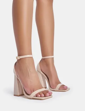 Geri Nude Patent Barely There Square Toe Block Heels