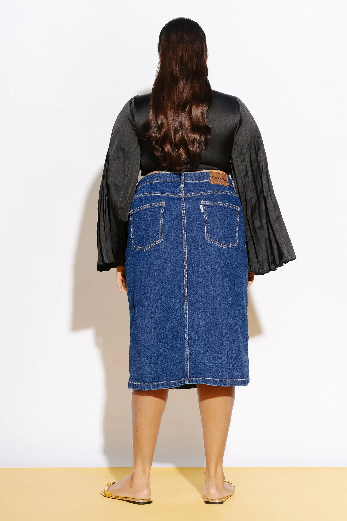 Indigo Denim Buttoned Bodycon Skirt