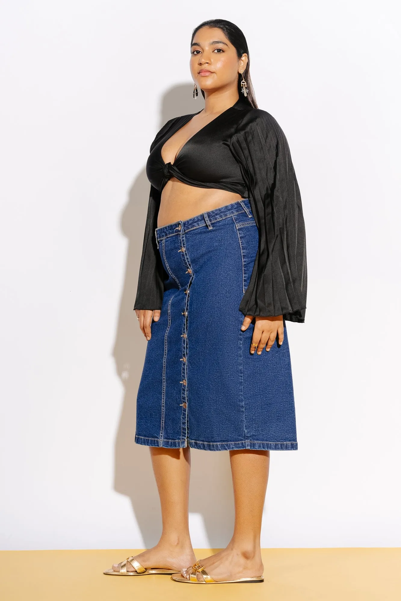 Indigo Denim Buttoned Bodycon Skirt