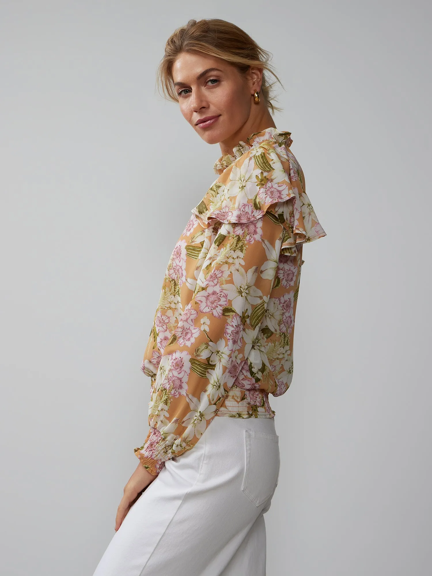 Long Sleeve Floral Mock Neck Top