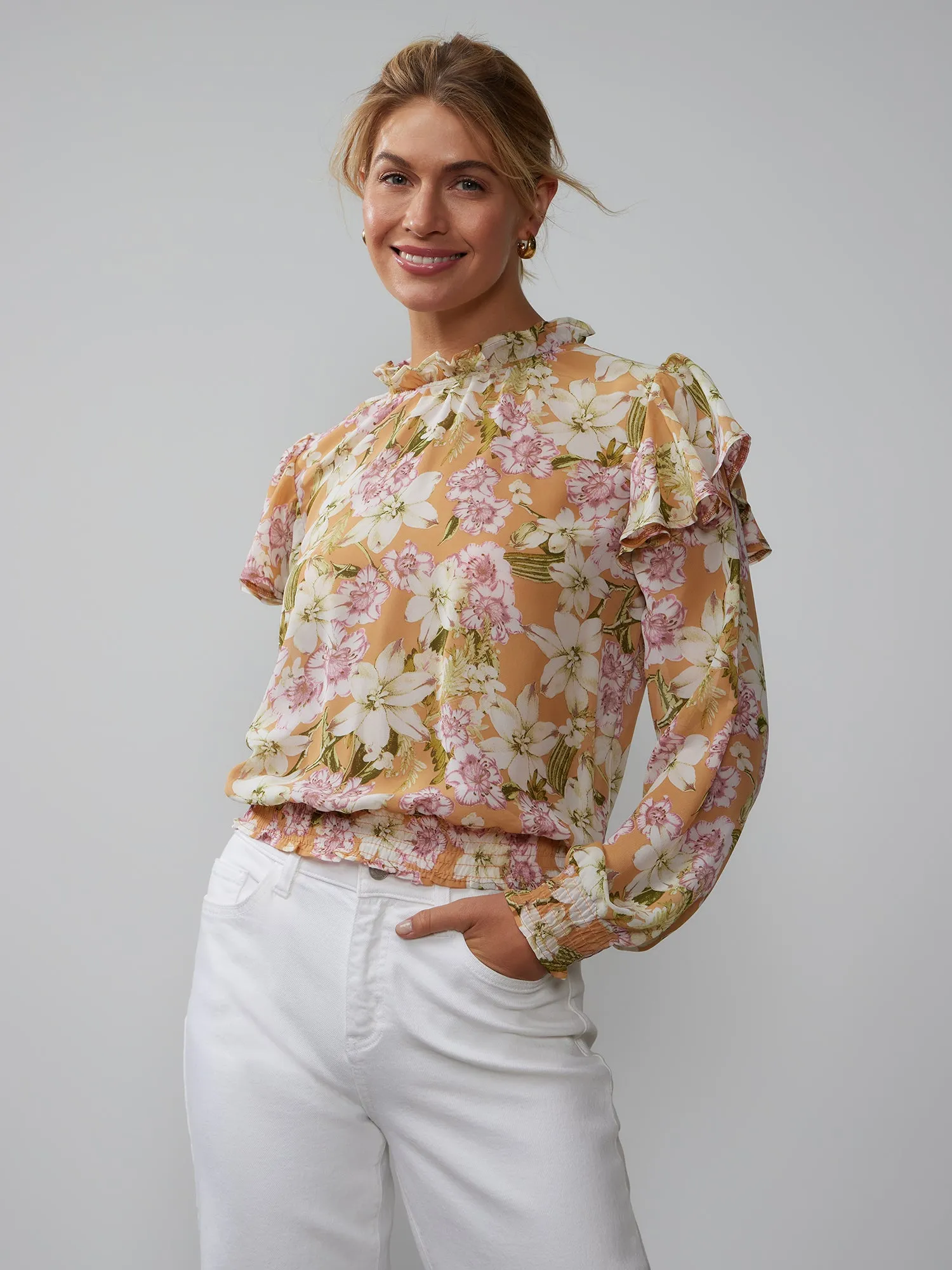 Long Sleeve Floral Mock Neck Top