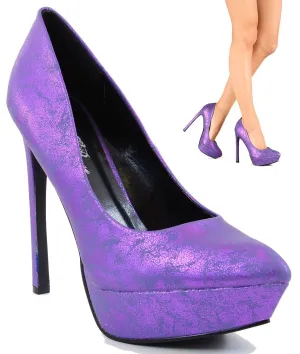 Metallic Purple Pointy Toe Platform Stiletto Pumps