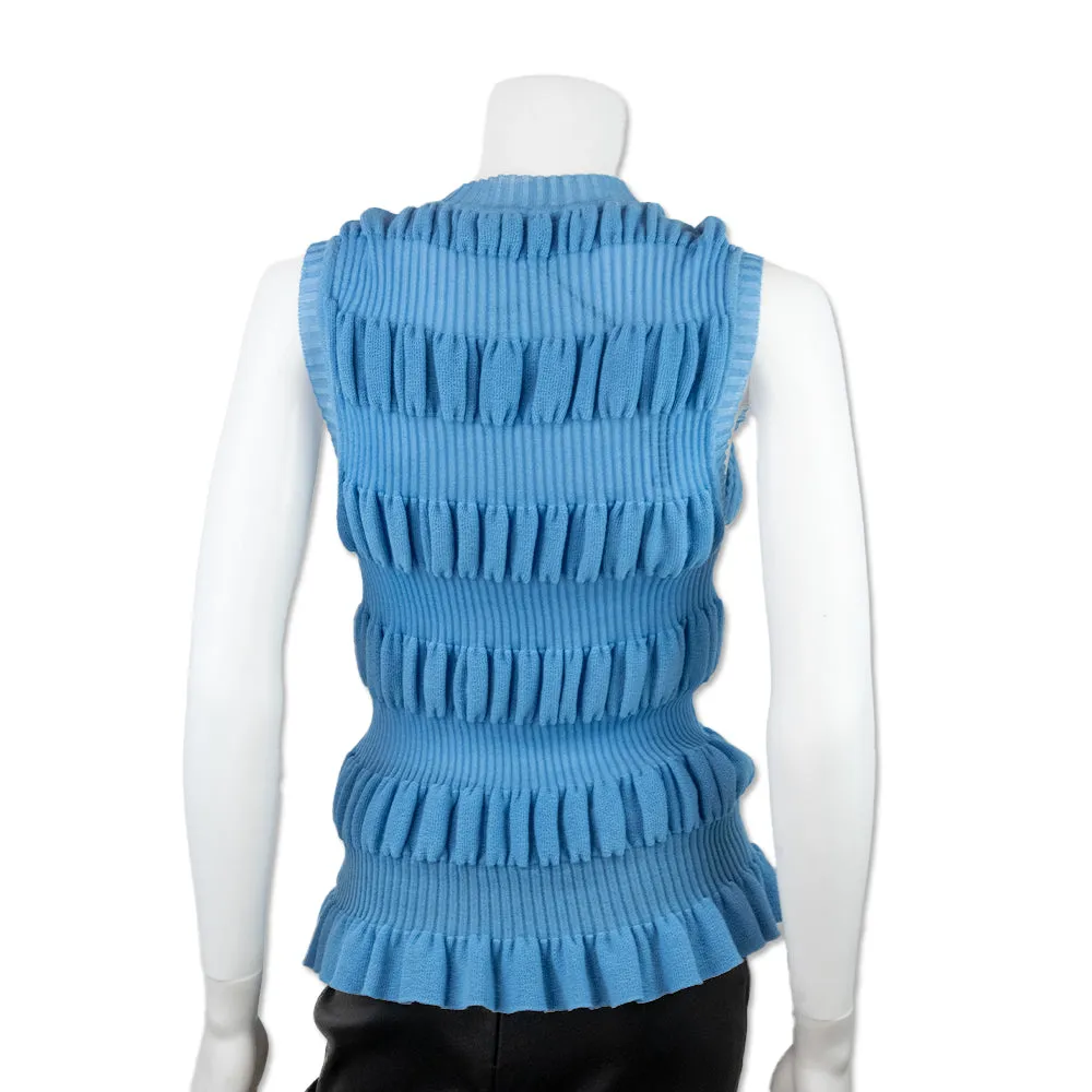 Molly Goddard Blue Sleeveless Pleated Knit Tank Top