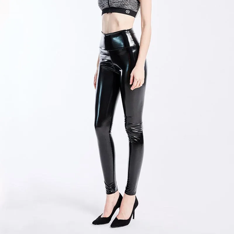 Navy Blue Ladies Faux Leather Skin Tight Leggings