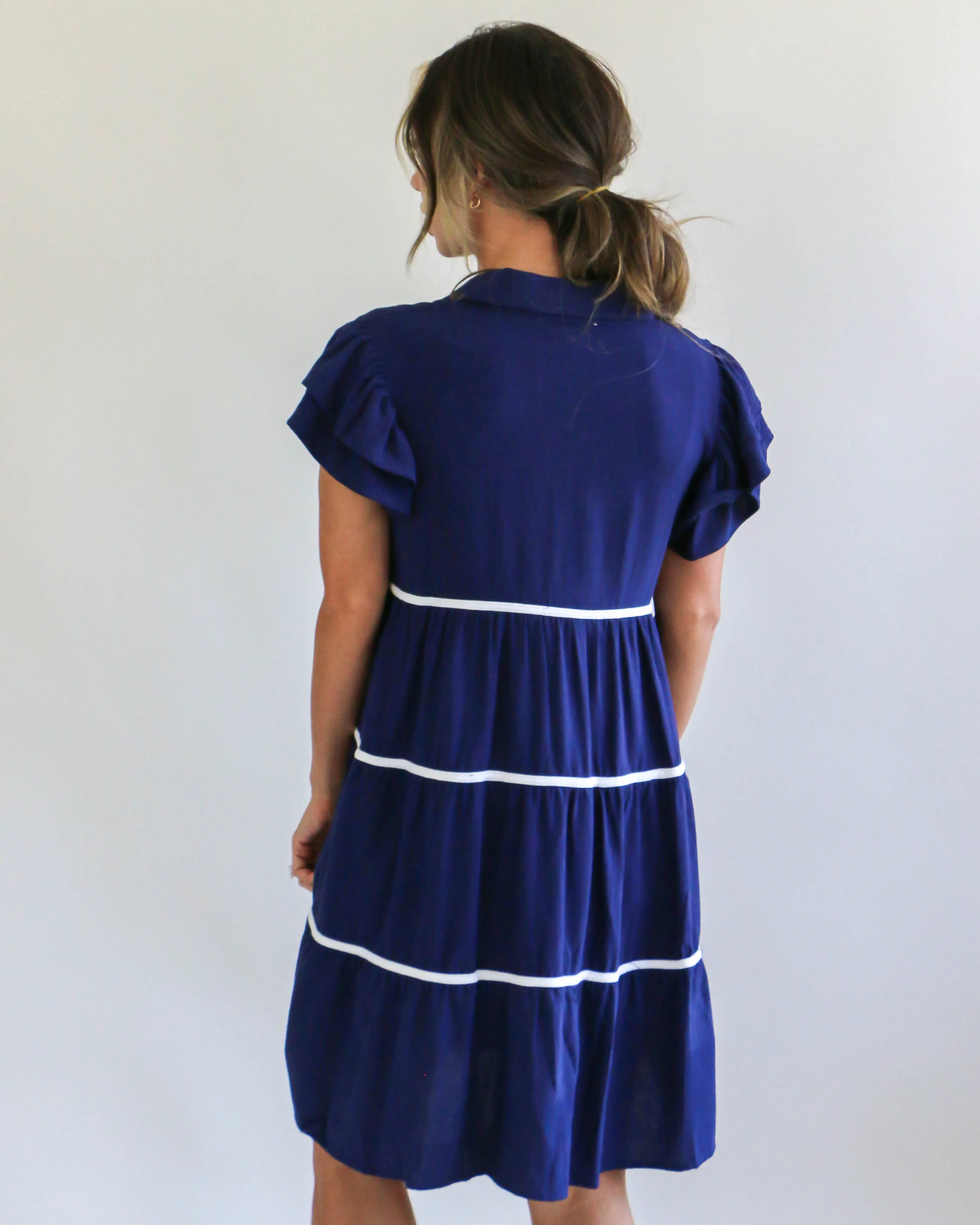 Navy Ruffle Tiered Babydoll Dress