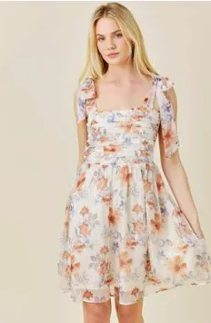 Nora Floral Print Tie Straps Mini Dress