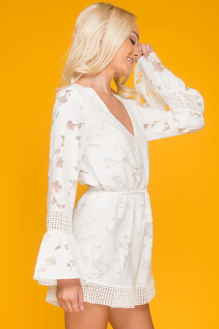 Parker Bell Sleeve Floral Details Romper White