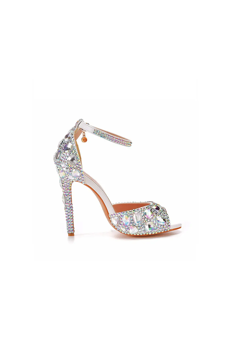 Peep Toe Big colored rhinestones Ankle Strap Stiletto Heels