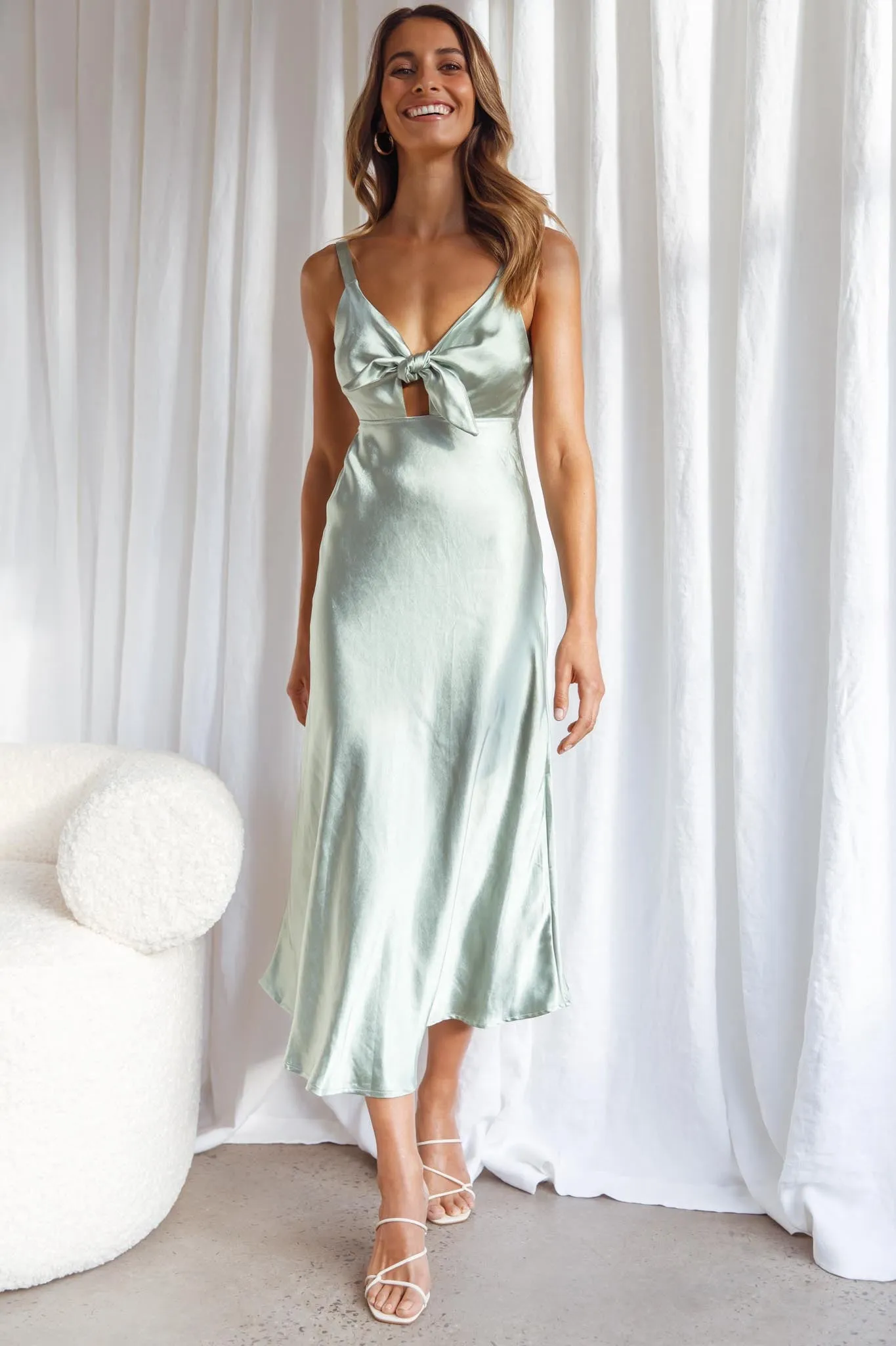 Perfect Day Satin Midi Dress Olive