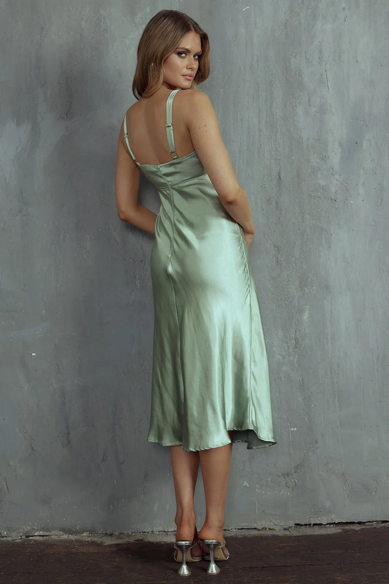 Perfect Day Satin Midi Dress Olive