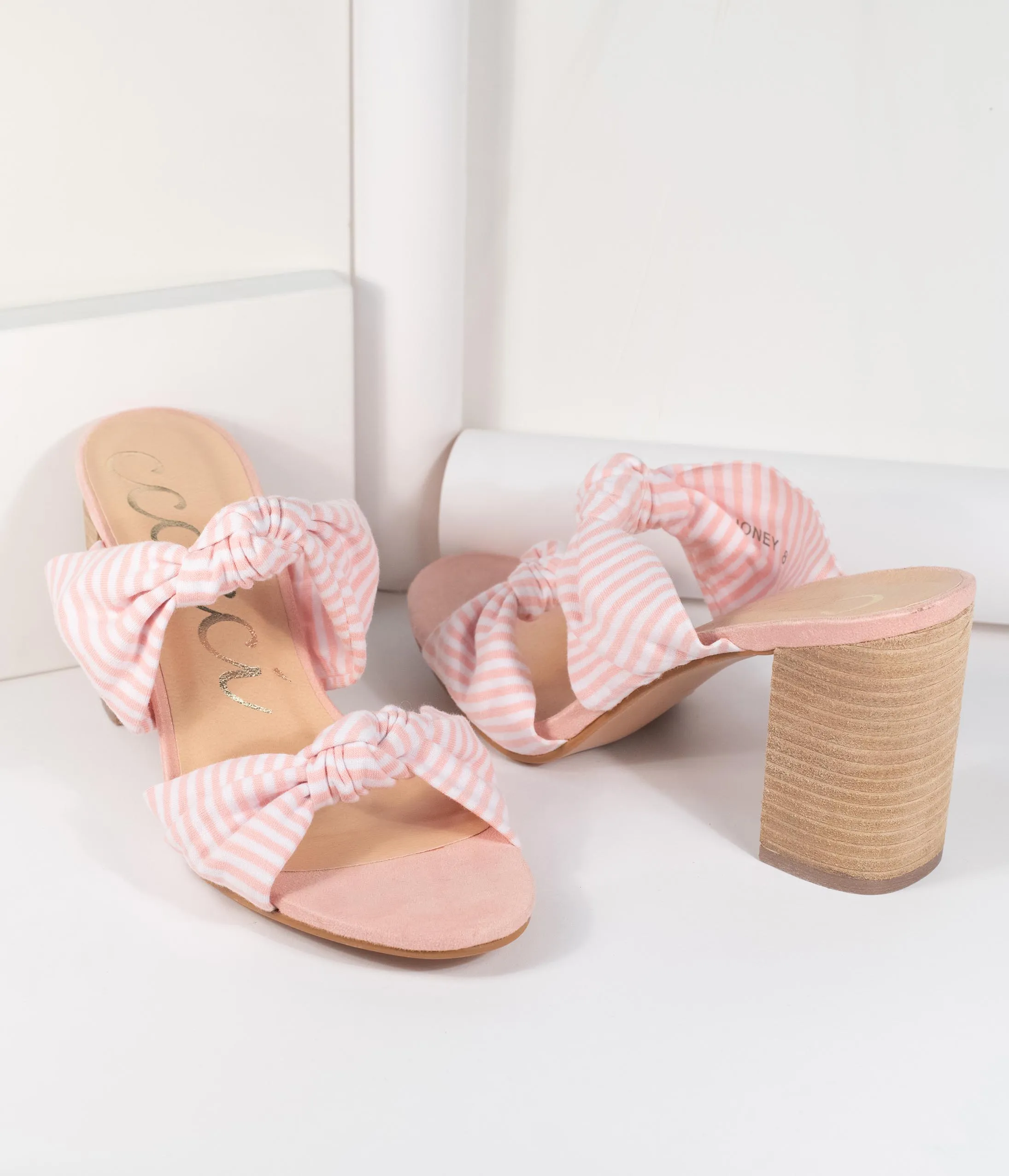 Pink & White Stripe Block Heel Sandal