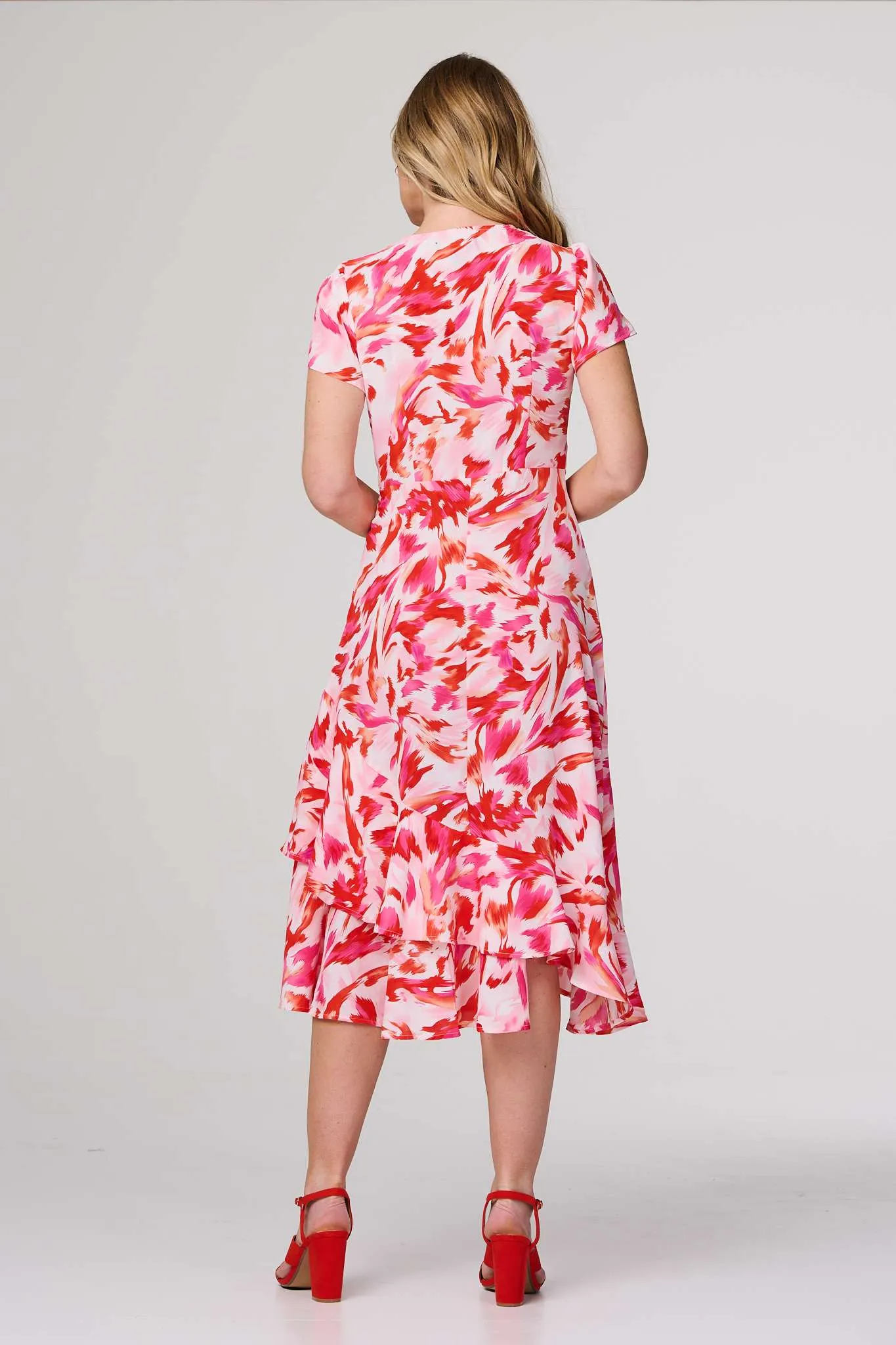 Printed Layered Hem Midi Dress