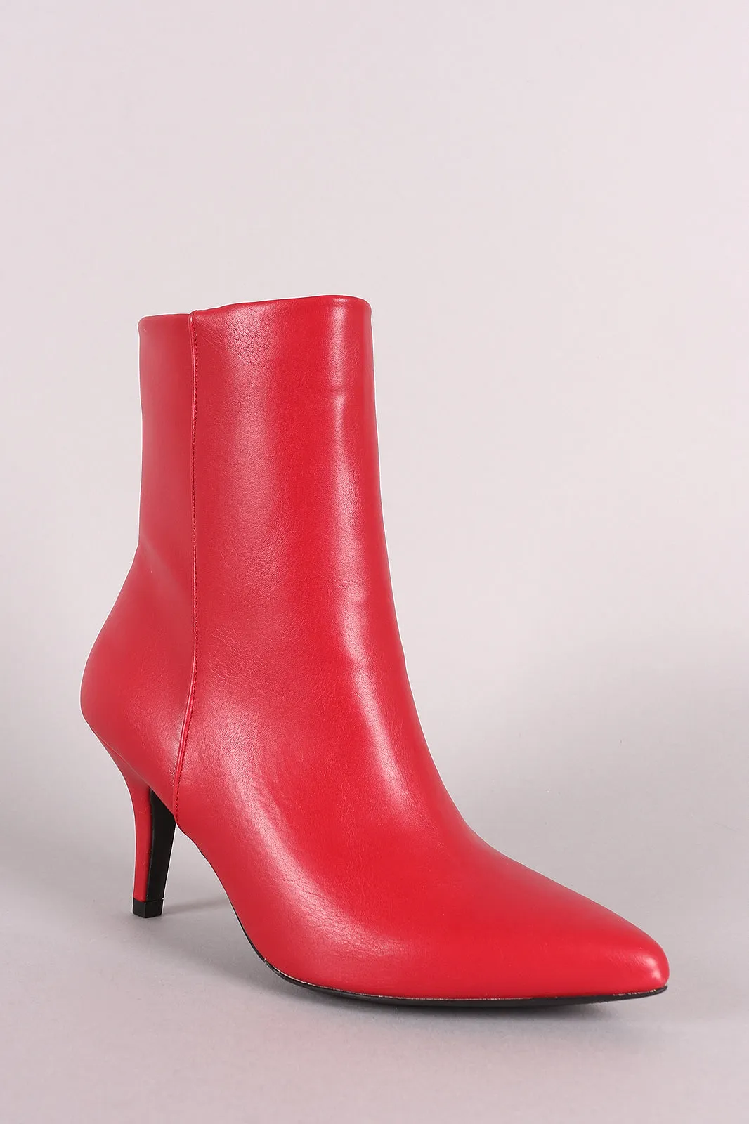 Qupid Vegan Leather Pointy Toe Kitten Heel Booties