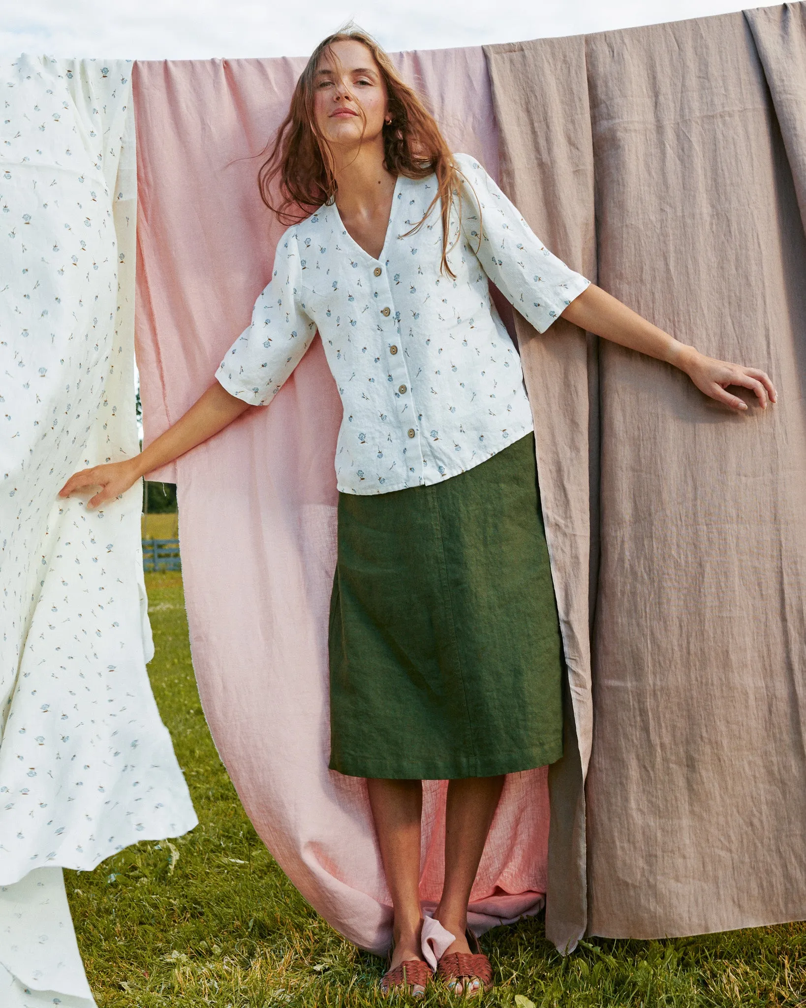 R: MATERA linen skirt (Size: S; Color: Admiral Blue)