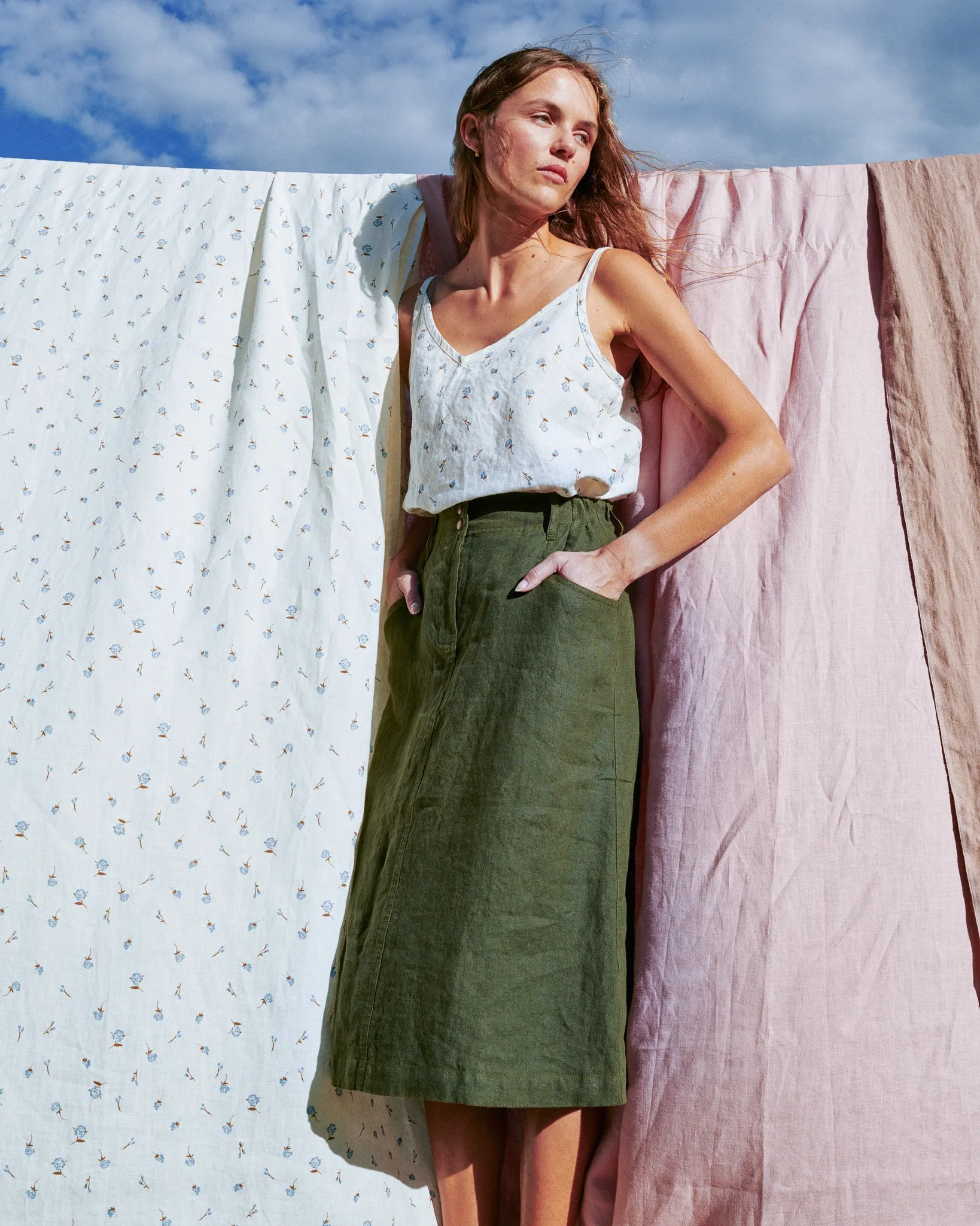 R: MATERA linen skirt (Size: S; Color: Admiral Blue)