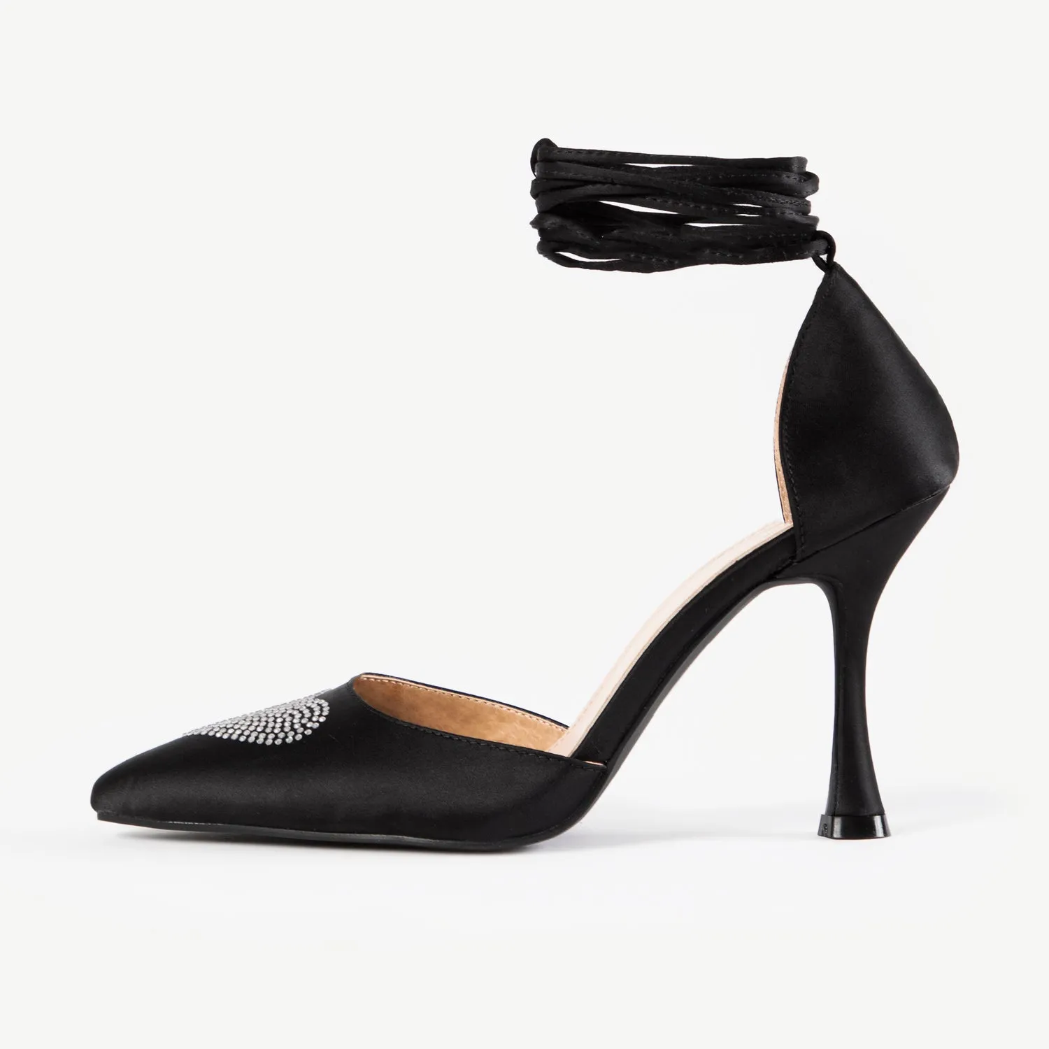 RAID Sidney Heeled Pump in Black Satin