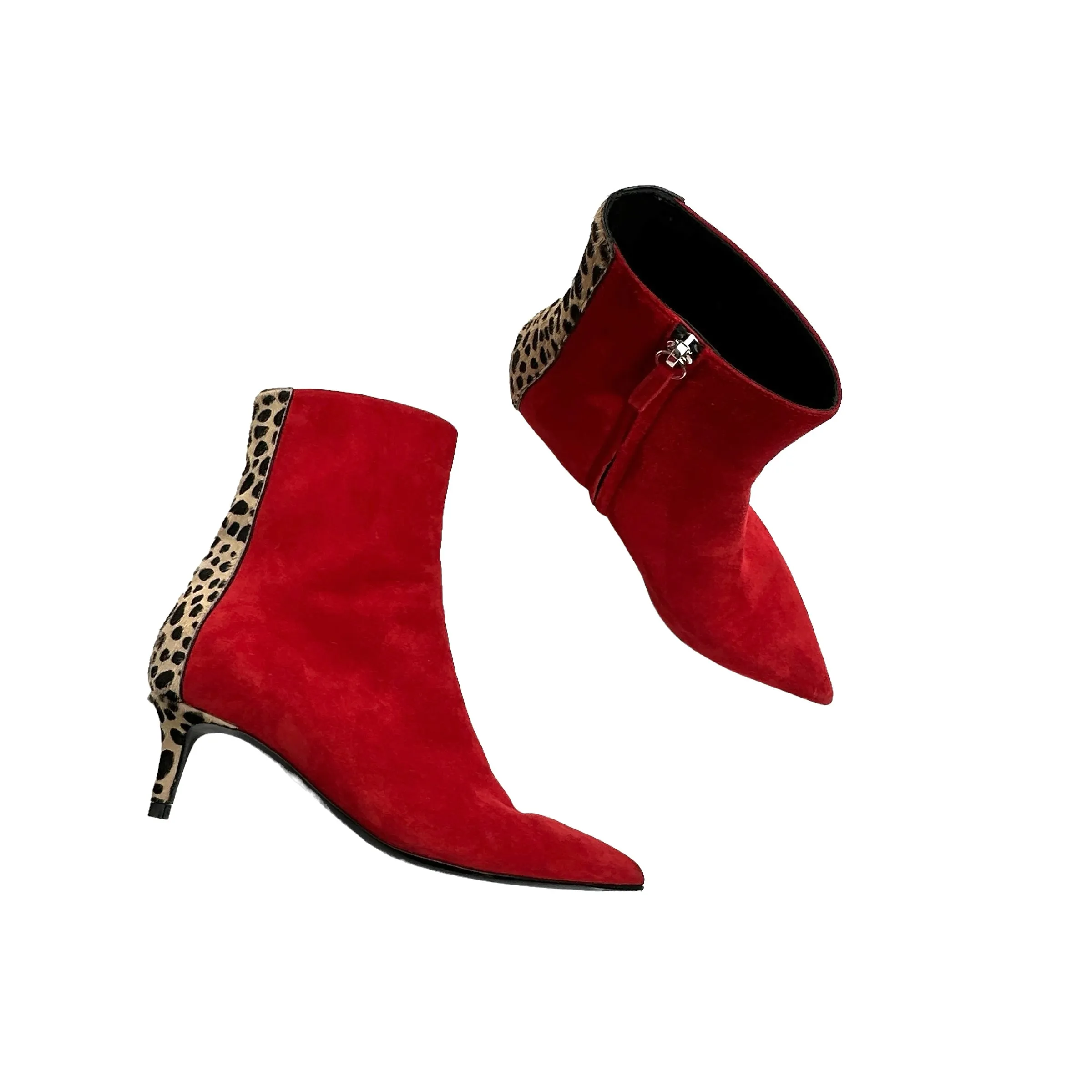 Red Suede Boots with Leopard Ponyhair - 5