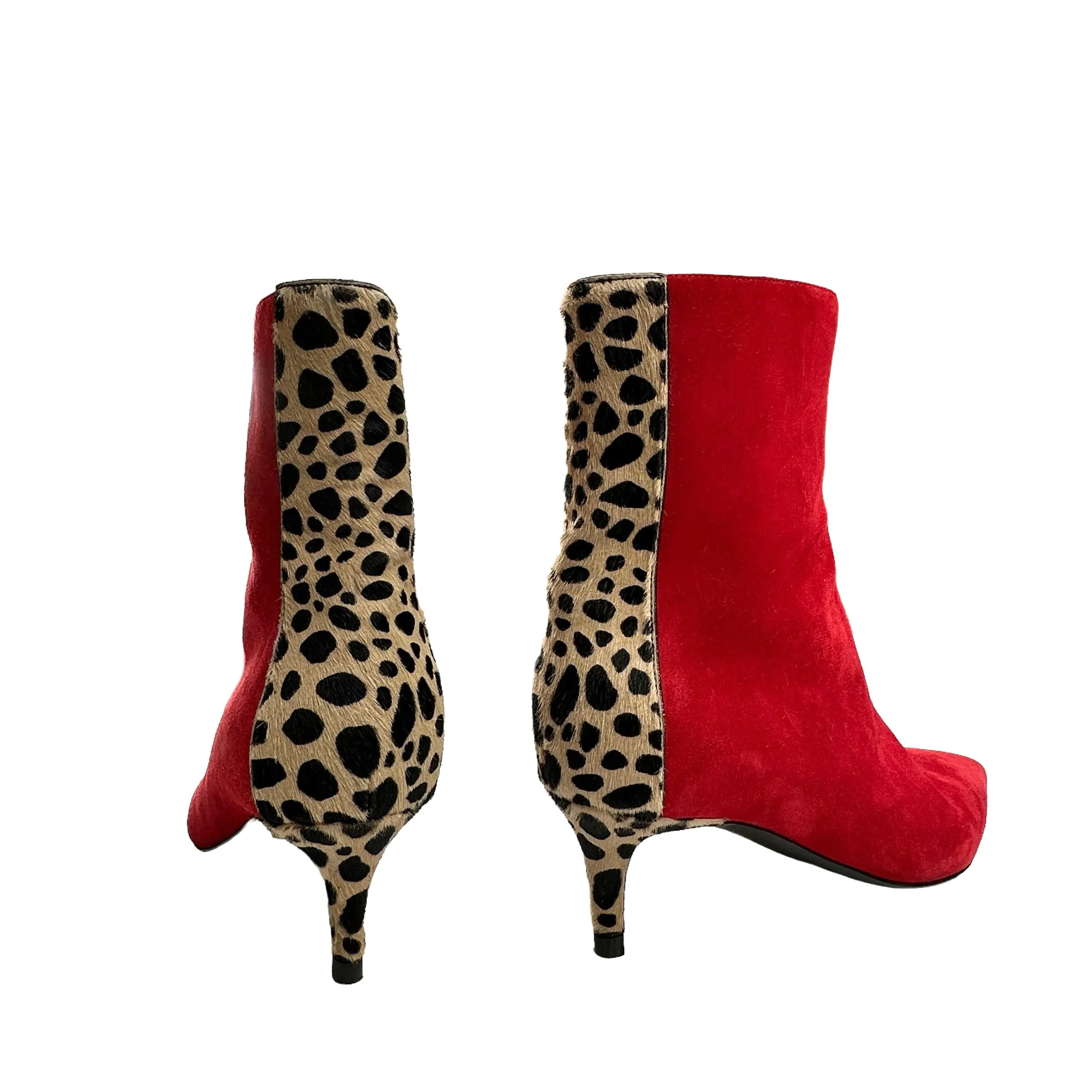 Red Suede Boots with Leopard Ponyhair - 5