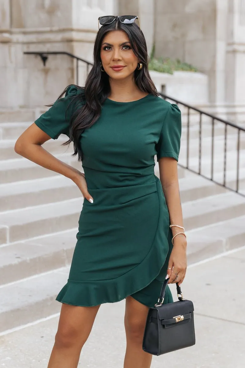 Romantic Green Ruffled Mini Dress - FINAL SALE