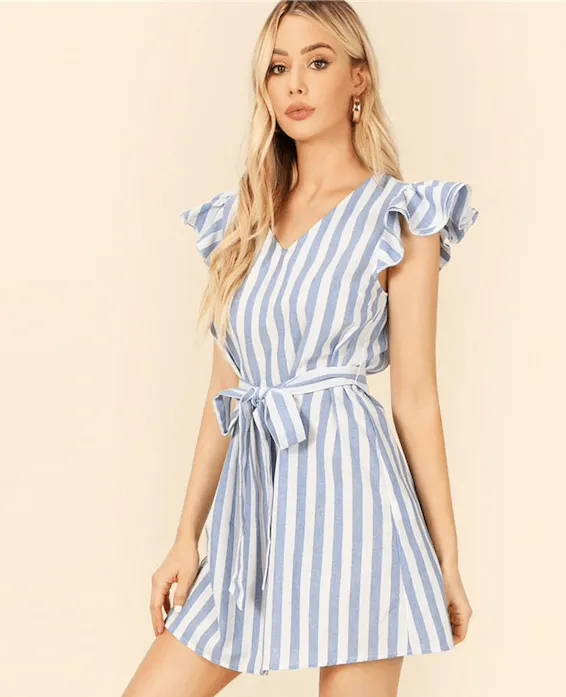 SARAH SASH STRIPE DRESS