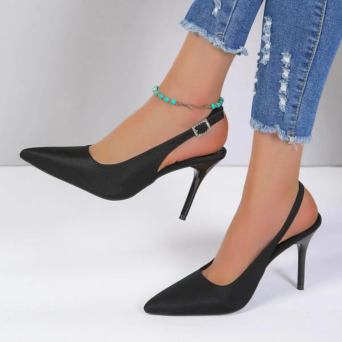 Satin Slingback Pointed Heels