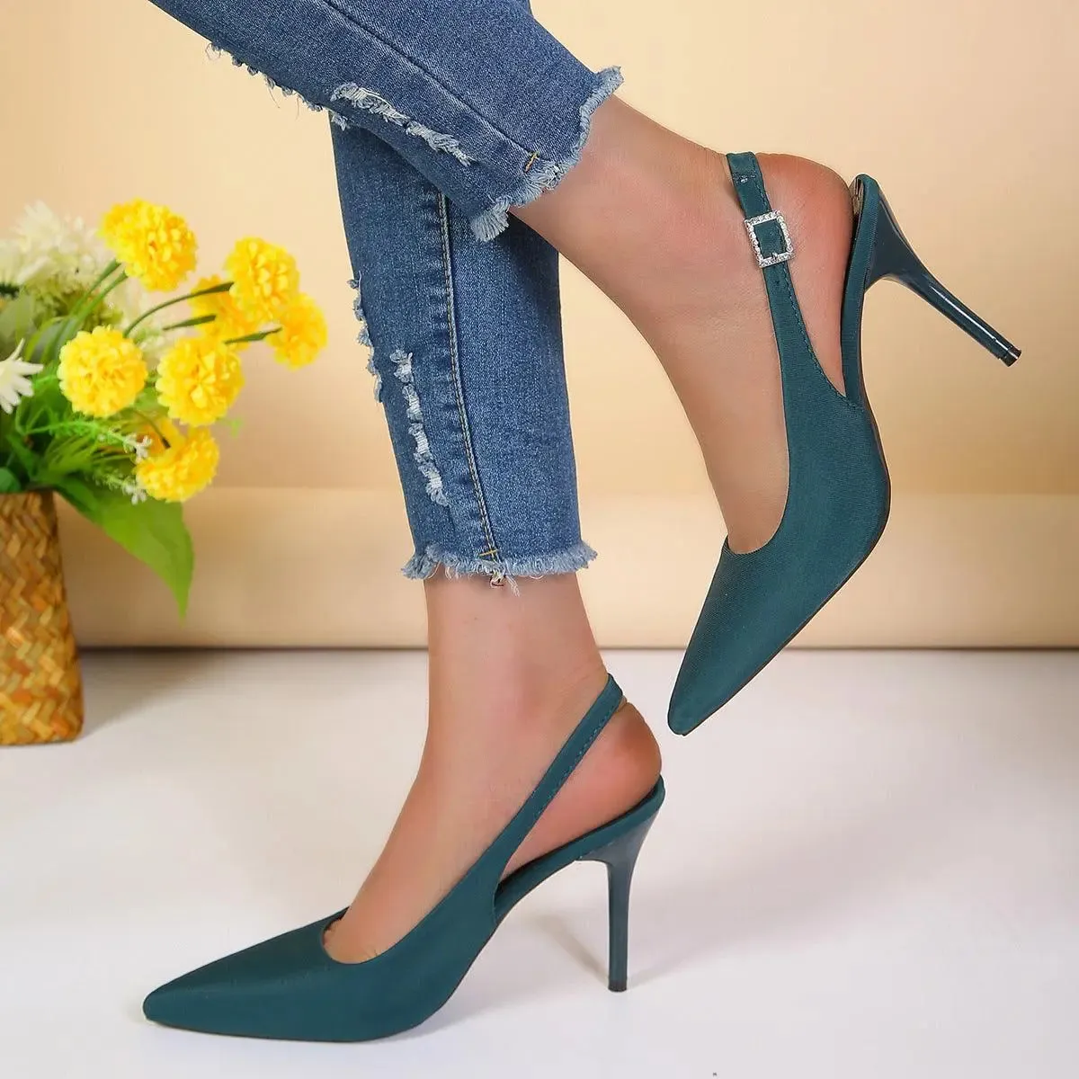 Satin Slingback Pointed Heels