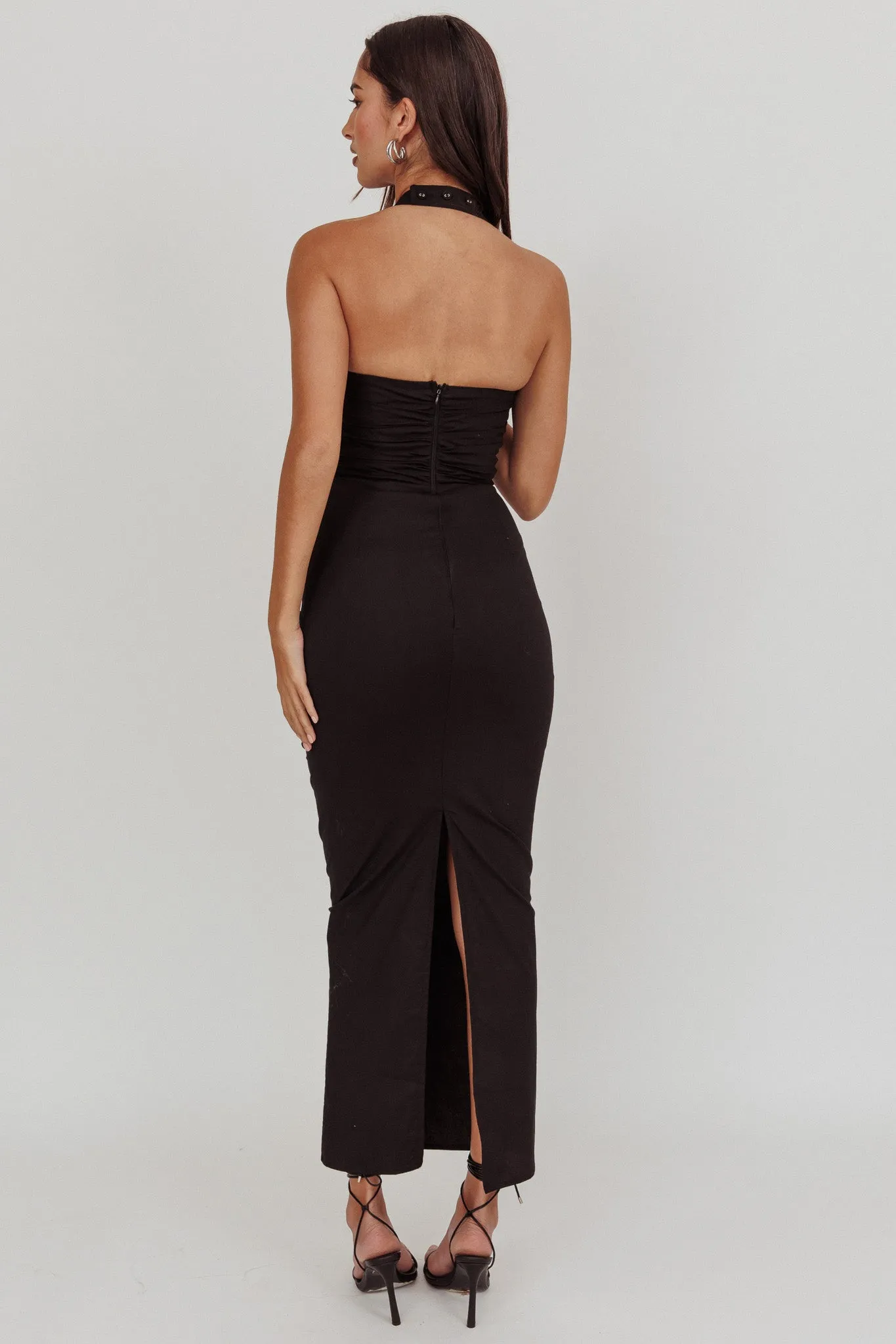 Scout Halterneck Ruched Maxi Dress Black